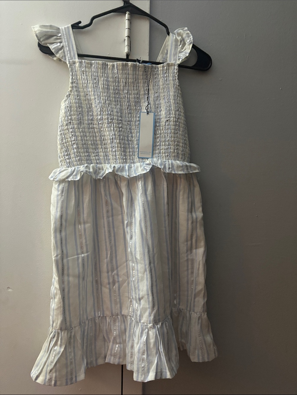 Draper James Blue and White Striped Ruffle Sundress for Kids